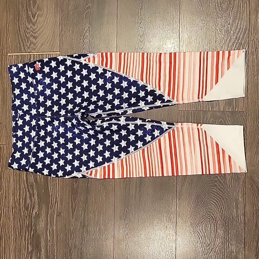 ❤️ NWOT! TOMMY HILFIGER SPORT STARS AND STRIPES CAPRI ACTHETIC LEGGINGS, MEDIUM